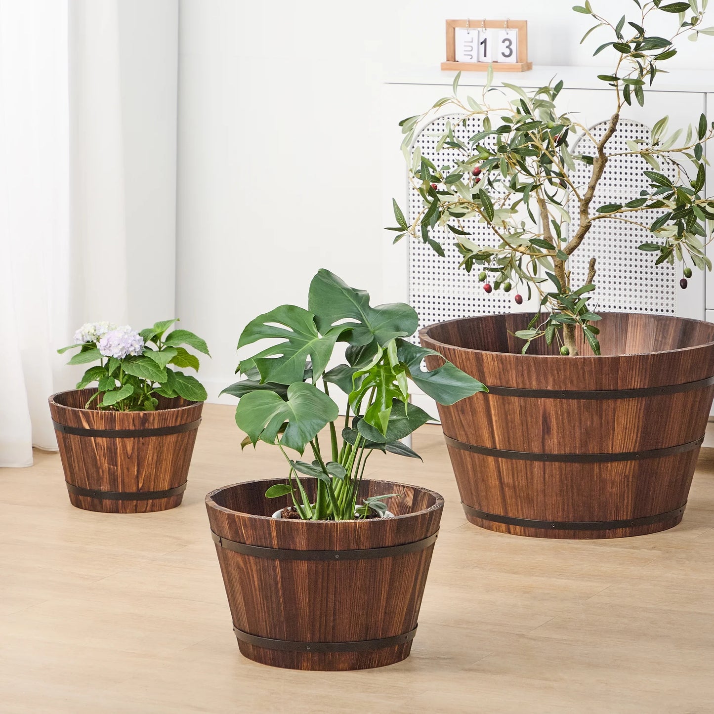 17 in Wood Whiskey Barrel Planter